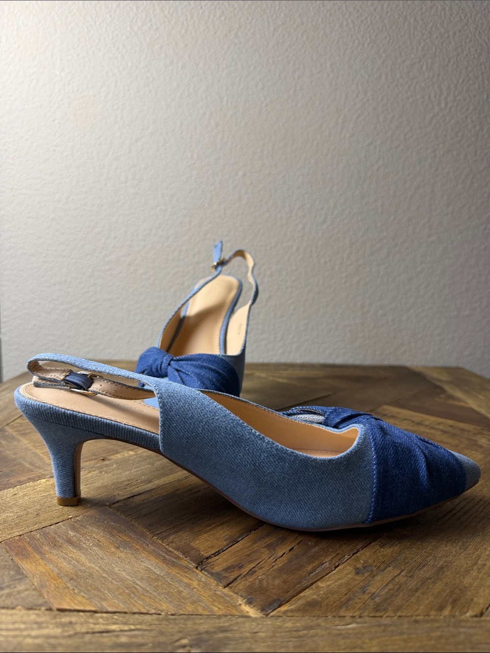 Size 8.5 Coutgo Denim Knot Slingback Heels in Blue - Women - Picture 8 of 10